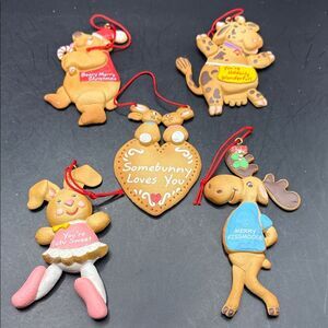 Vintage Hallmark 1988 Ornament Set 5 Sugar Cookie Animals